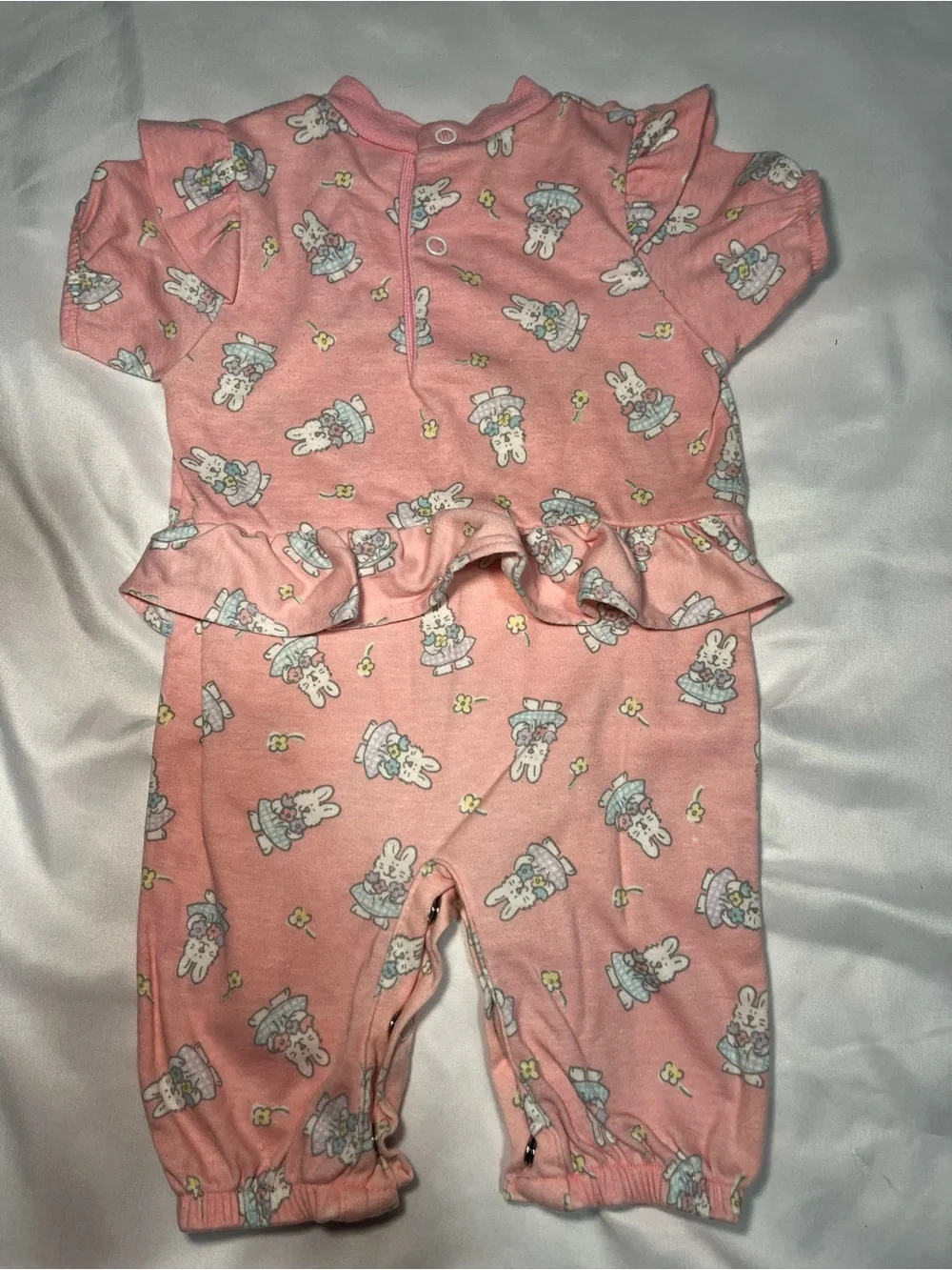 Vintage Healthtex Baby Girl Pink Bunny Ruffle Romper 3-6 Months